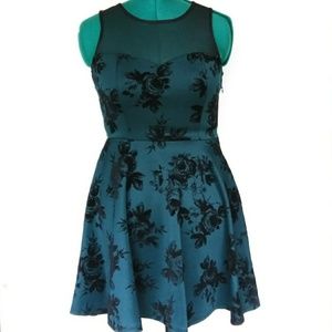 Emerald Floral Mesh Top Dress